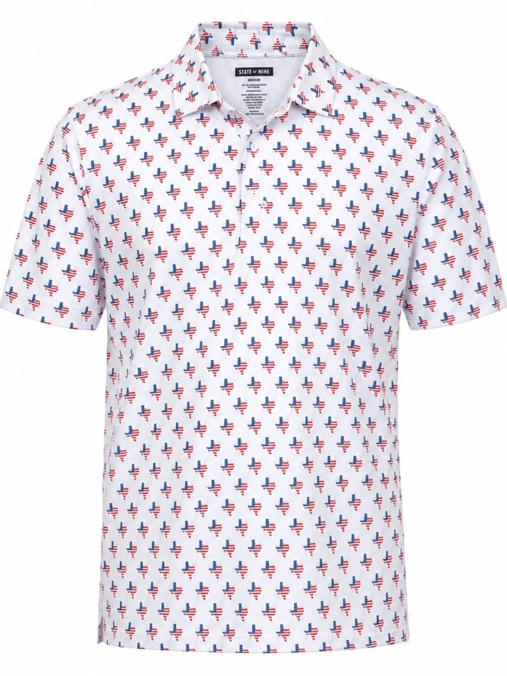 NWT State of Mine Texas Flag Polo Shirt Men’s Medium White Patriotic Stretch